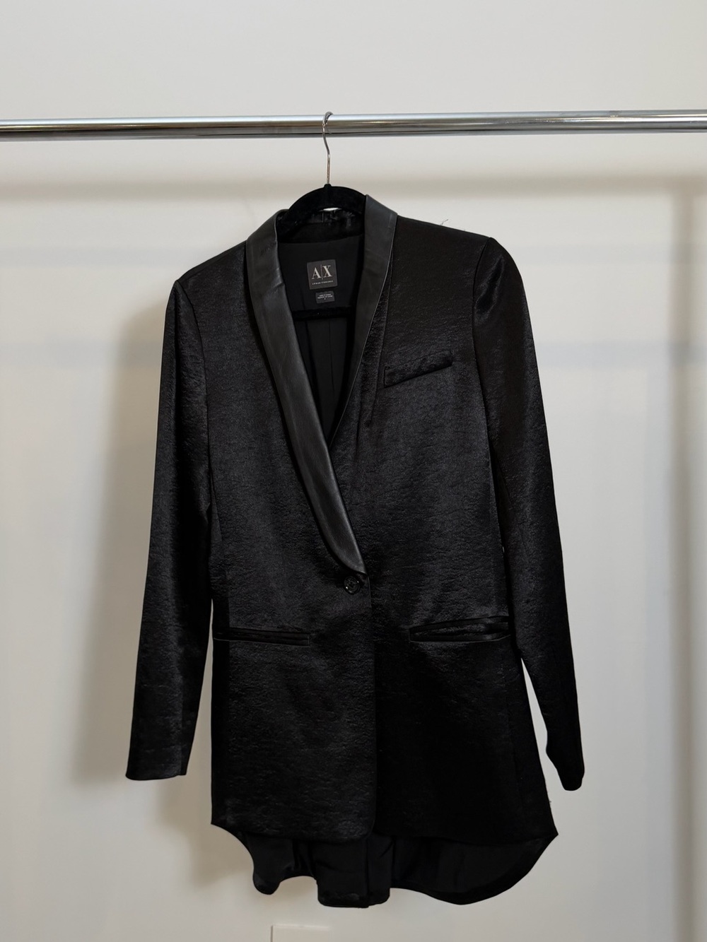 A/X Armani Exchange Black Satin & Leather-Trim Blazer